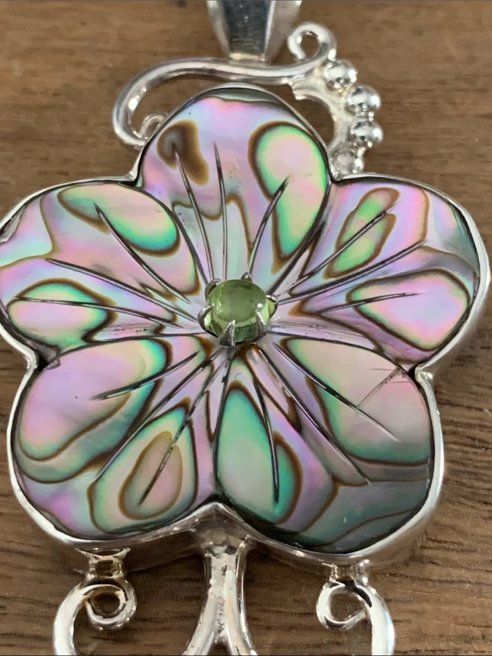 Sterling Silver Abalone and Peridot Pendant